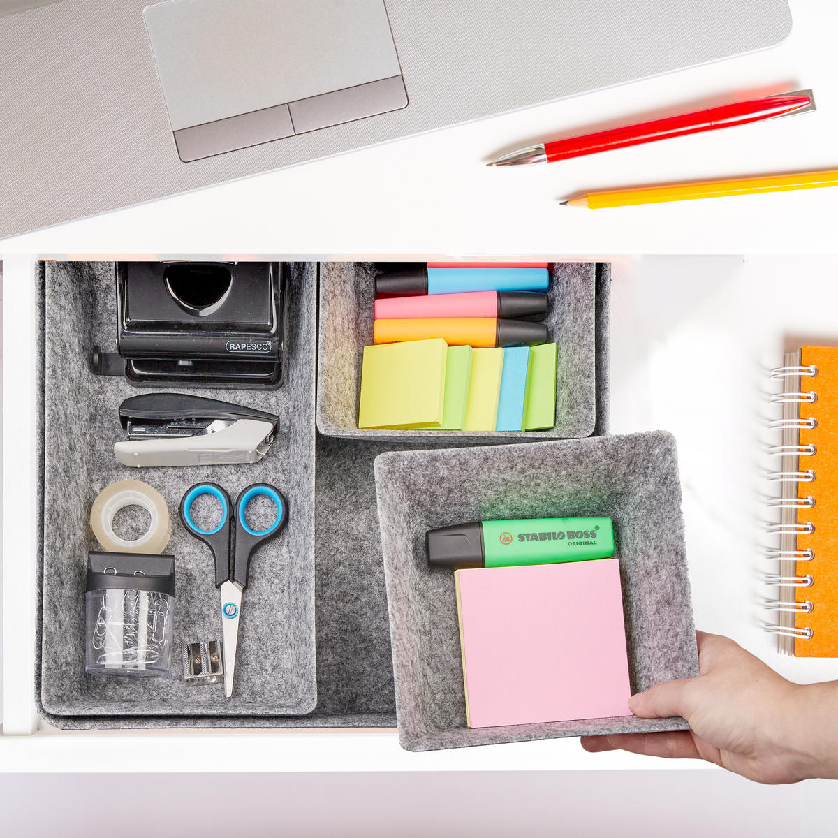 4-DIELNY organizér do zásuvky - sivá, textil (33.5/7.5/33.5cm) - Relaxdays