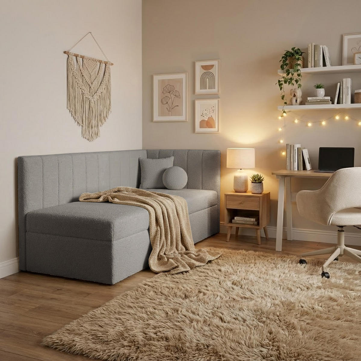 SCHLAFSOFA Rafi, Eckbett mit Bettkasten, 90x200 cm, Grau - Grau, Textil (209/94/102cm) - Beautysofa