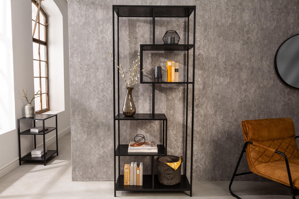 STANDREGAL SLIM LINE Schichtholz Schwarz 185 cm - Schwarz, Holzwerkstoff/Metall (77/185/35cm) - riess-ambiente