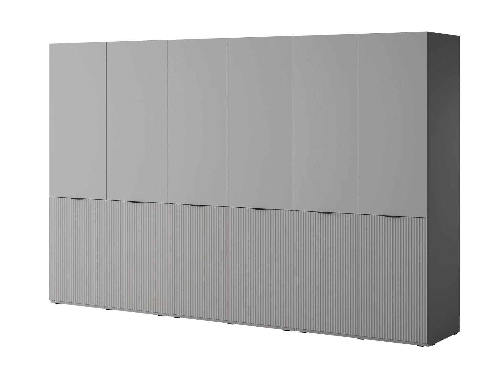 KLEIDERSCHRANK ZEN (Modular, Grau Matt, Rillenfront, 6-türig) - Schwarz/Grau, Holz/Holzwerkstoff (303/200/51cm) - Ravio