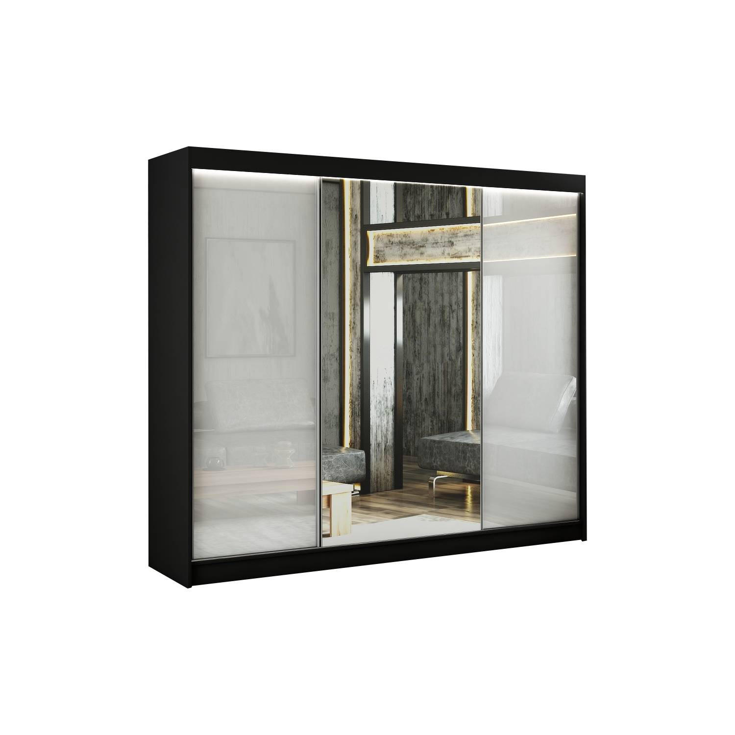 Meblini Schiebetürenschrank Schwarz, Weiß 250x215x61 cm