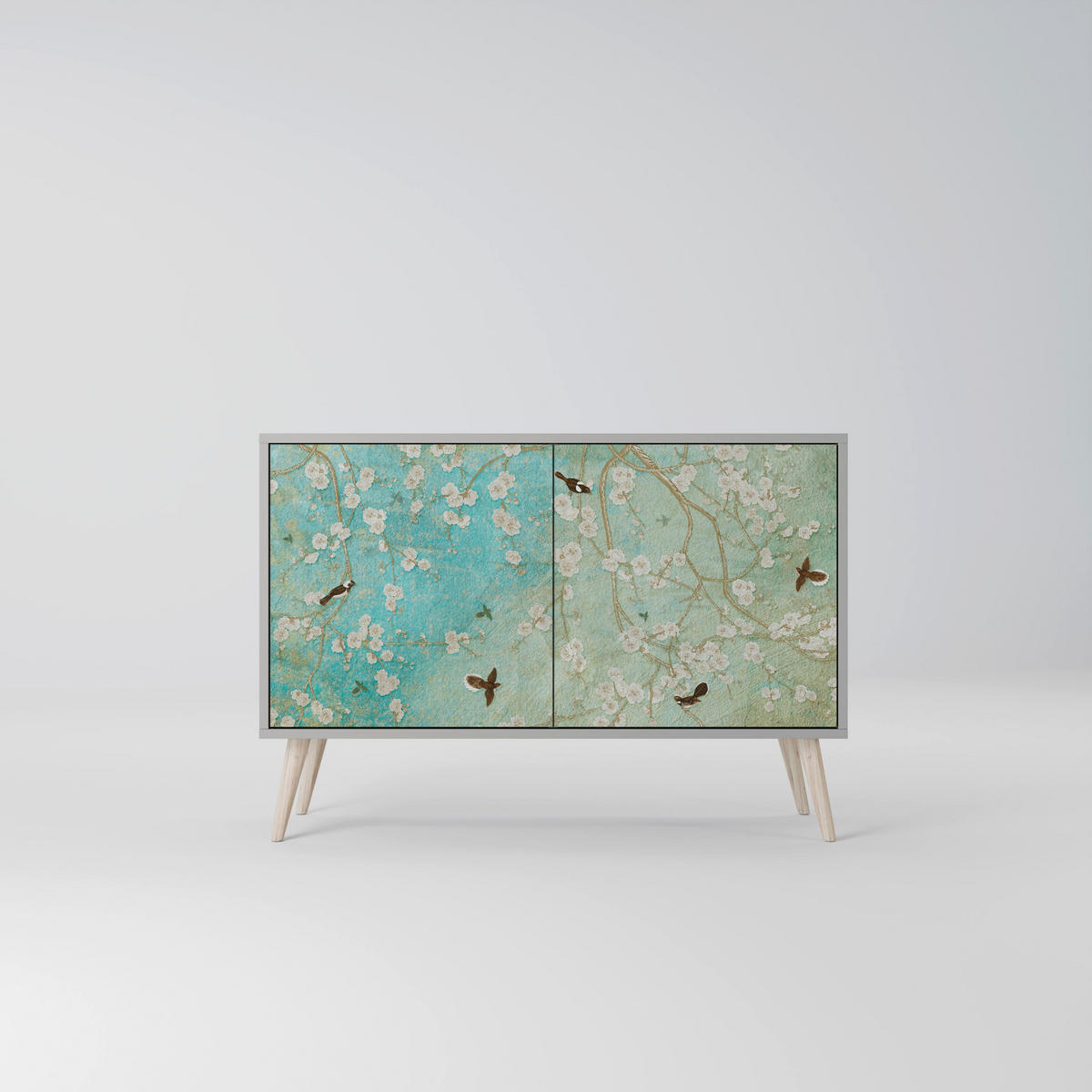 SIDEBOARD BLOOMING CHARM, Eicheneffekt, 111x42x77,5 cm, 2 Türen - Eichefarben/Buchefarben, Holzwerkstoff/Buchenholz (111/77.5/42cm) - SpaceRebels