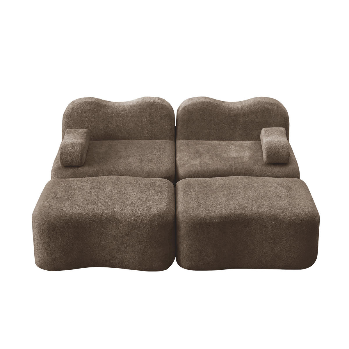 2-SITZER Sofa aus Samt Braun modular mit 2 Hockern, rahmenloses Design und beweglichem Armlehnenkissen - Braun, Textil (192/70/167cm) - Modfu