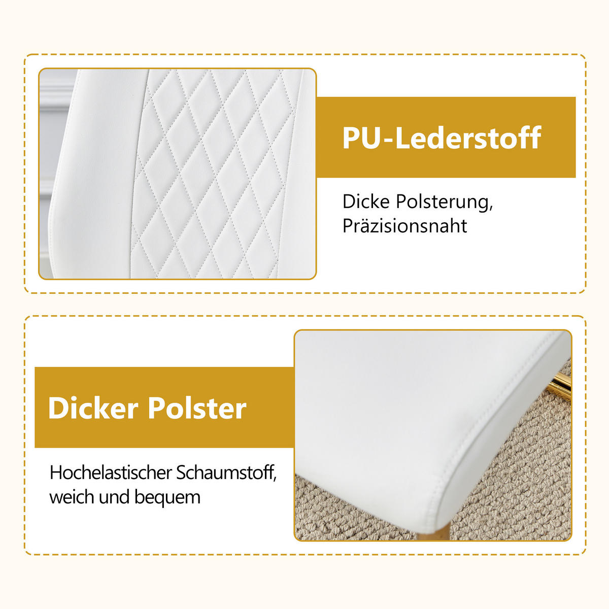 SCHWINGSTUHL DE-36497 4er-Set mit goldenen Metallbeinen Weiß - Goldfarben, Metall (48/97/41cm) - ComfortXL