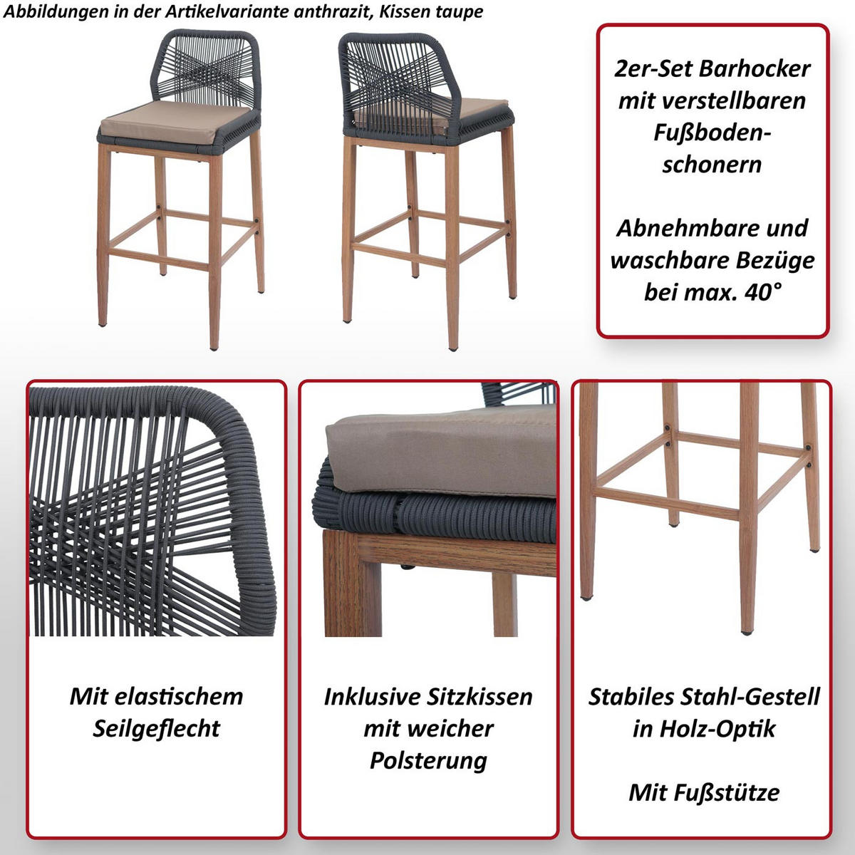 BARSKI STOL Anthracit, Taupe - antracit/sivorjava, kovina (45/101/50cm) - MCW