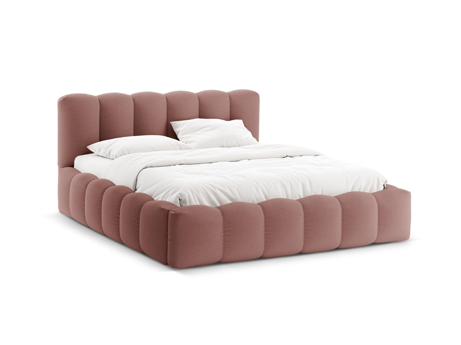 BETT mit Bettkasten und Kopfteil Lupine aus strukturiertem Stoff beige 140x200cm - Beige, Textil (140/200cm) - Micadoni