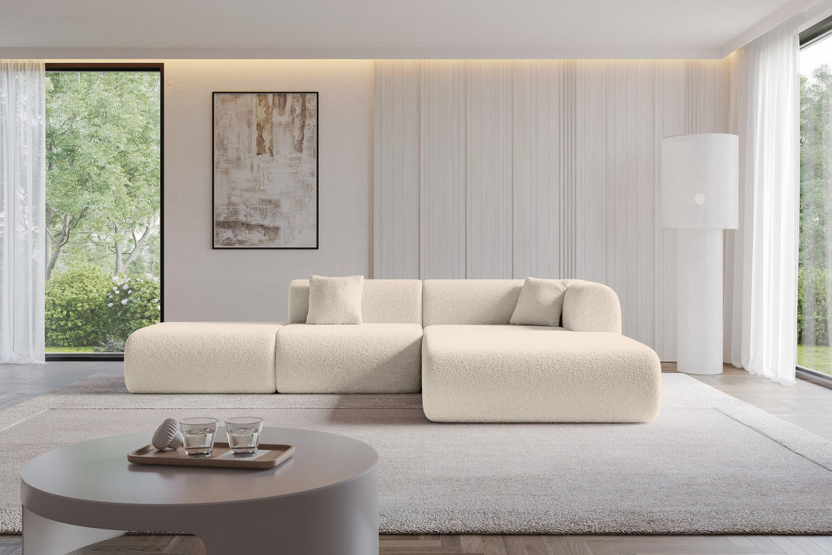 ECKSOFA Ottomane Rechts OVLY-L 289x176x71 Dunkelbeige Bouclé - Schwarz/Cappuccino, Holzwerkstoff/Kunststoff (289/176cm) - ALTDECOR