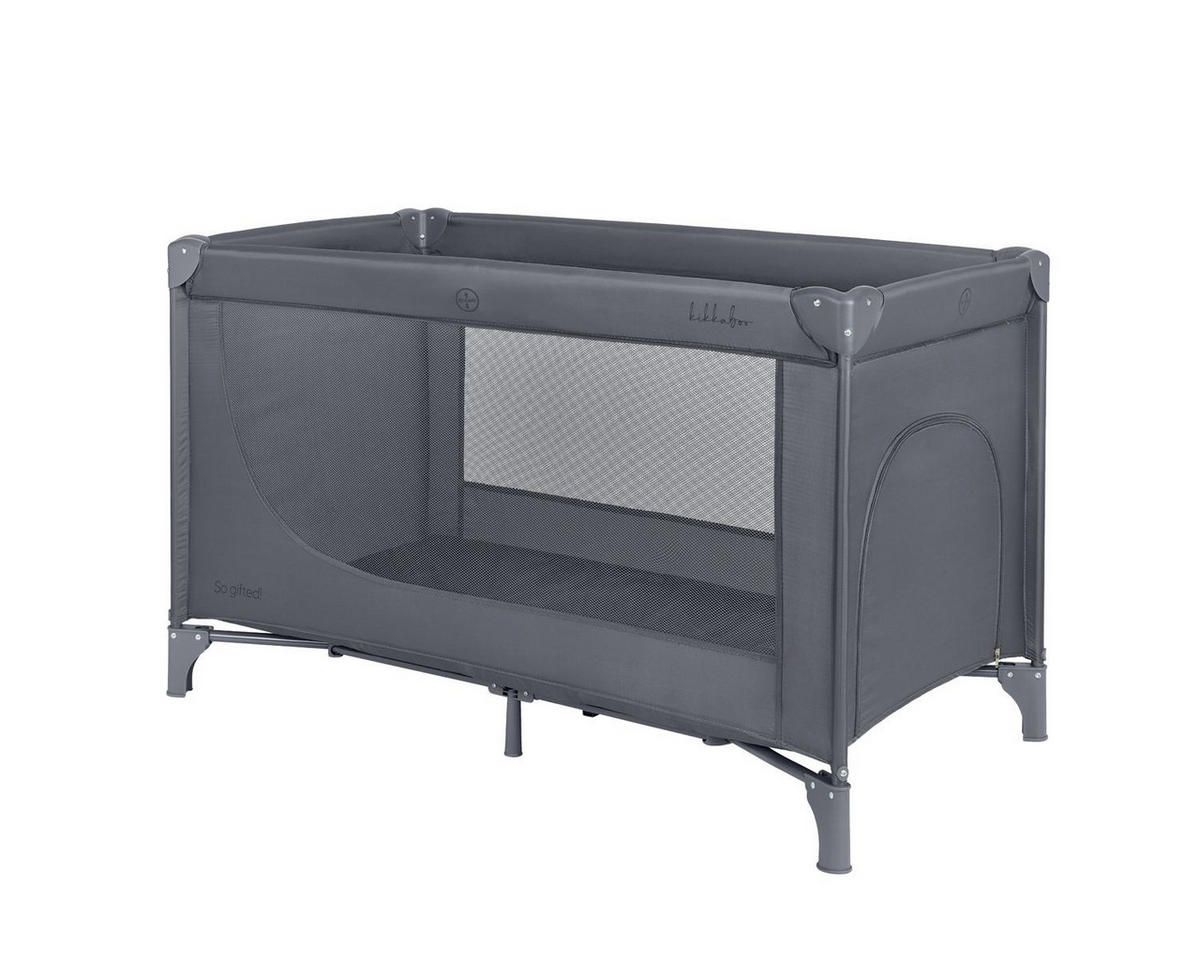 REISEBETT so gifted grau dunkelgrau weiche Matratzenauflage, Seiteneingang - Schwarz, Metall (60/120cm) - Kikka boo