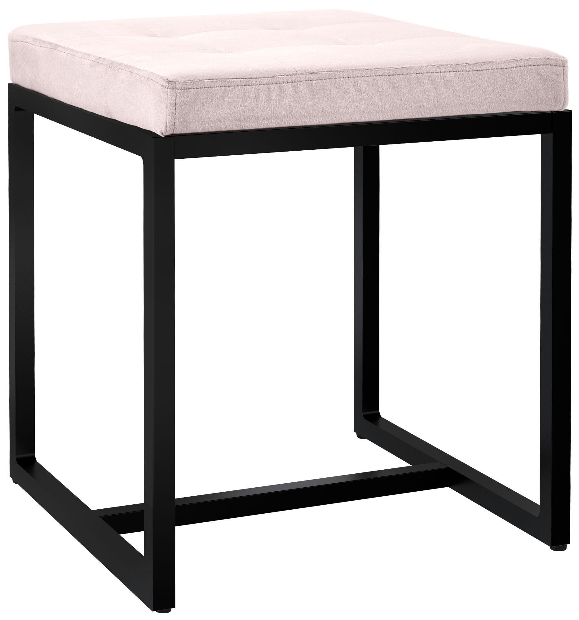SITZWÜRFEL eckig 40/40/48 cm Samt creme - Creme/Schwarz, Textil/Metall (40/48/40cm) - CLP