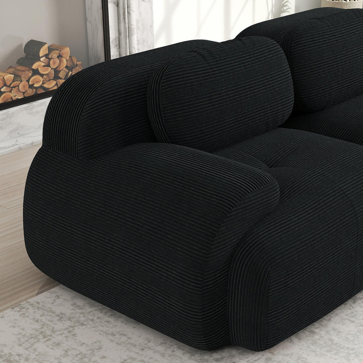 ECKSOFA modular rahmenlos Cord Black - Schwarz, Kunststoff (178/208.1cm) - Meubliv