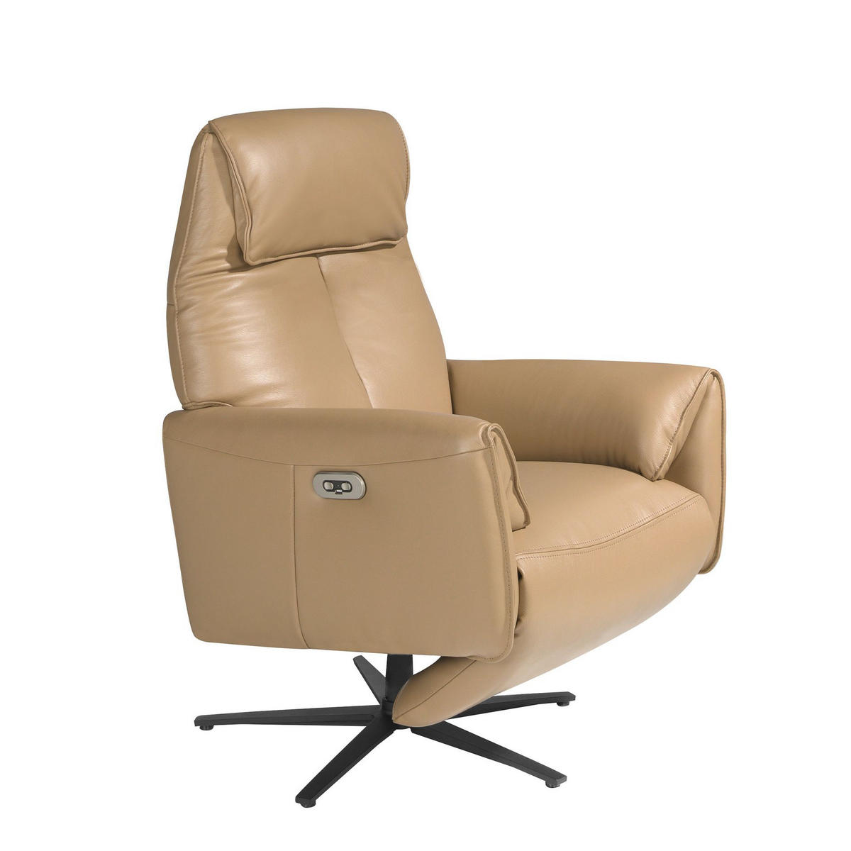 LEDERDREHSESSEL relax arena - Sandfarben/Beige, Leder/Metall (79/108/83cm) - ANGEL CERDA