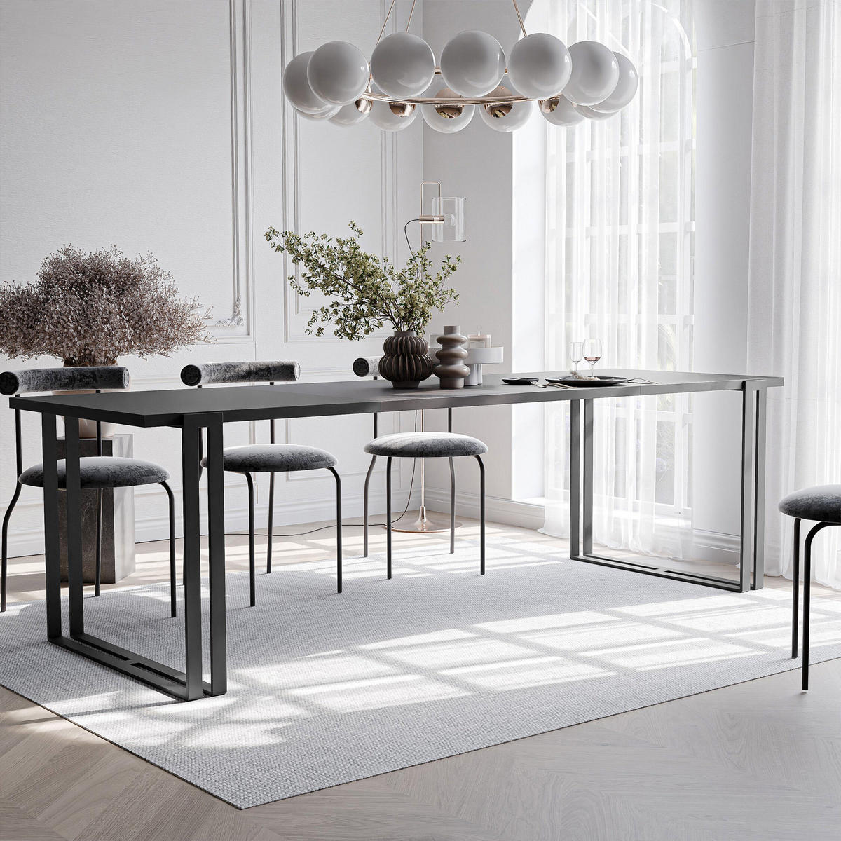 TISCH ausziehbar aus MDF, Schwarz - Schwarz, Holzwerkstoff (160/80/76cm) - Idohome