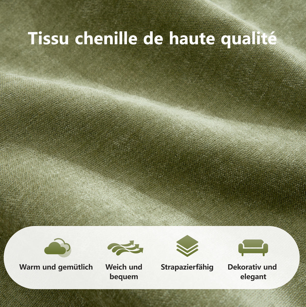 ECKSOFA 358/171/76 cm in Grün aus Chenille mit flexiblem Sitzkomfort - Grün, Textil (171/358cm) - Flora Grace