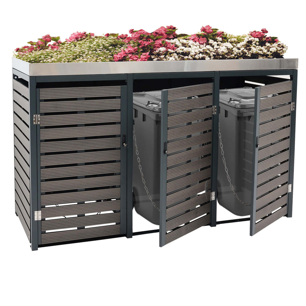 3ER MÜLLTONNENVERKLEIDUNG Anthrazit - Anthrazit, Metall (200/124/84cm) - MCW