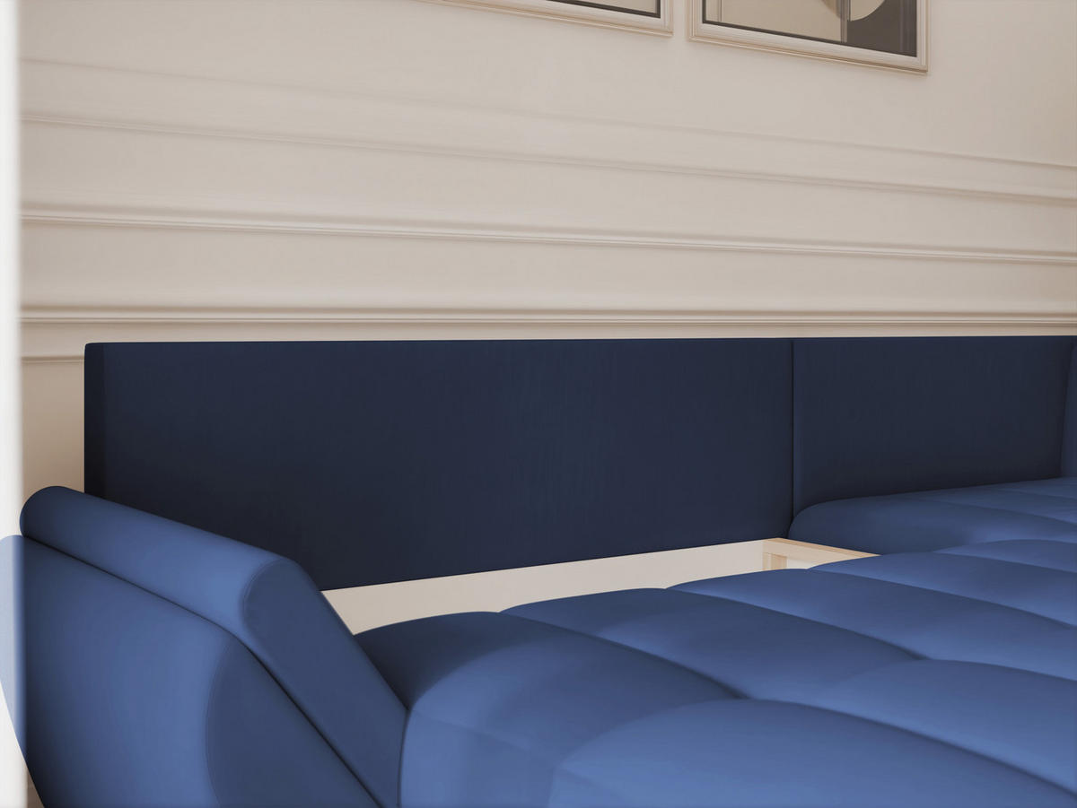 ECKSOFA DOLCE mit Schlaffunktion und Bettkasten Blau - Blau, Holzwerkstoff/Kunststoff (266/190cm) - Idohome