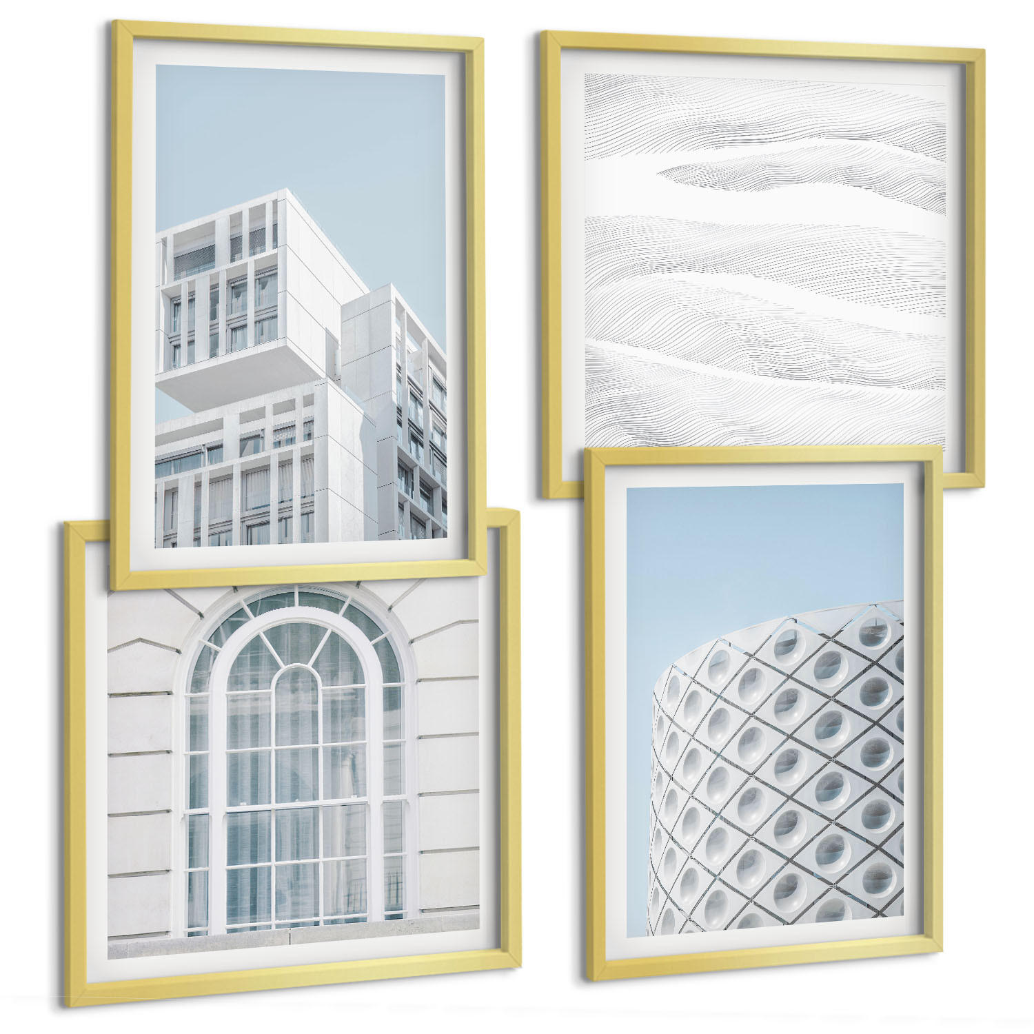 BILDER SET 4er Set - 50x50 cm & 40x60 cm Goldrahmen - Moderne Architekturgeometrie - Goldfarben, Kunststoff (50/50cm) - TULUP