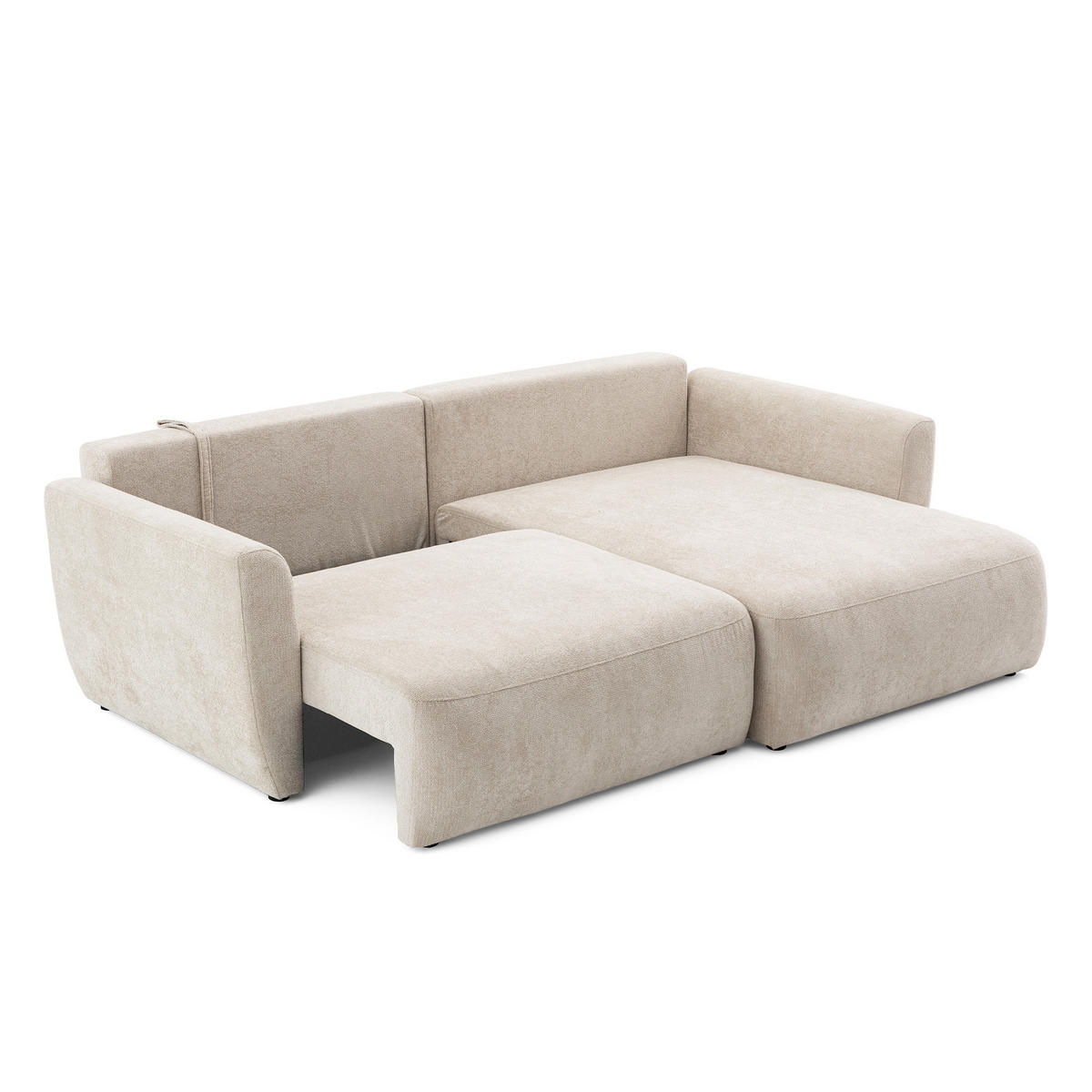 ECKSOFA BELLA L Rechts mit Schlaffunktion 140x205 Velours Creme - Creme/Schwarz, Holz/Kunststoff (165/230cm) - Muffo