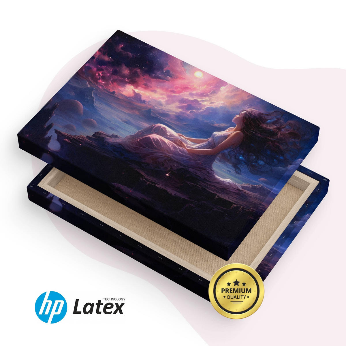 LEINWANDBILD Märchenland Frau Abstraktion 90cm x 60cm - Blau/Violett, Textil (90/60cm) - Muralo