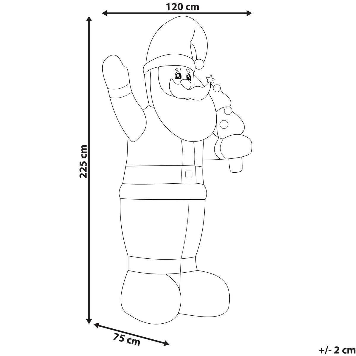 AUFBLASBARE Gartendekoration LED 225 cm Weihnachtsmann Rot Ivalo - Rot/Schwarz, Textil (120/225/75cm) - Beliani