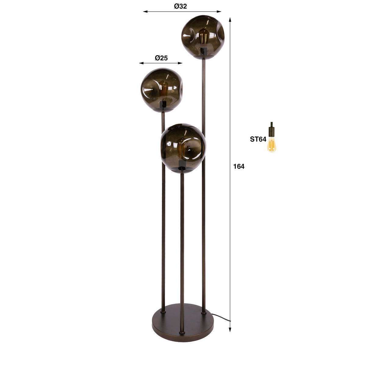 STEHLEUCHTE Stellar Braun 32/32/164 cm - Braun, Glas (32/32/164cm) - Hoyz Collection