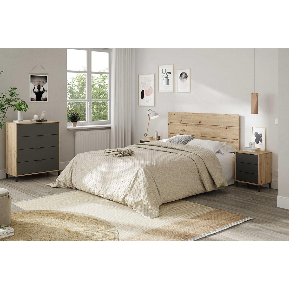 KOMMODE mit 4 Schubladen, Dekor Eiche und Anthrazitgrau - L77,5 cm - Apfelbaumfarben, Holzwerkstoff (40/93.5/77.5cm) - Calicosy