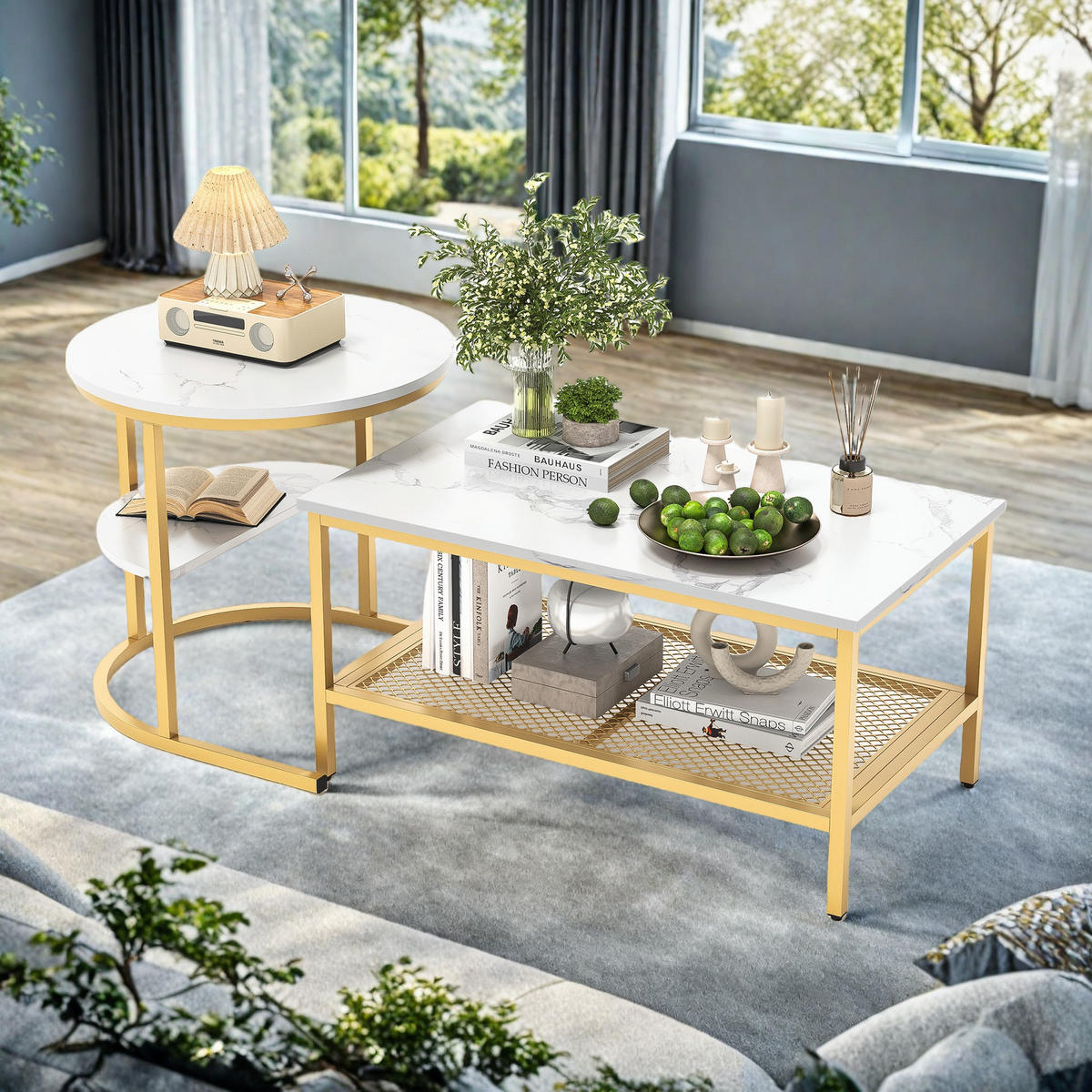 COUCHTISCH Weiß Gold Halbmond Set - Goldfarben, Metall (80/41/51cm) - SHOPENTRA
