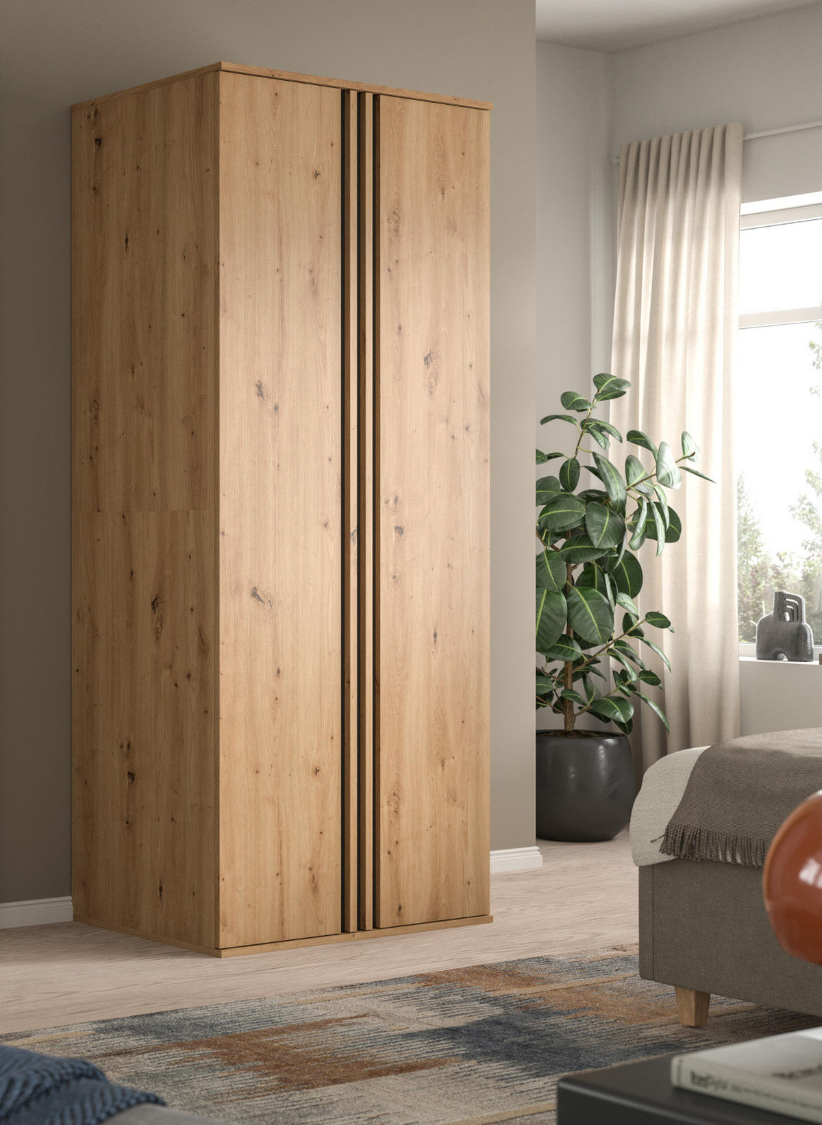 KLEIDERSCHRANK Eiche Artisan, grau 80 x 192 cm, Drehtürenschrank 2-türig - Anthrazit/Eiche Artisan, Holzwerkstoff (80/192/56cm) - Inn.Furn
