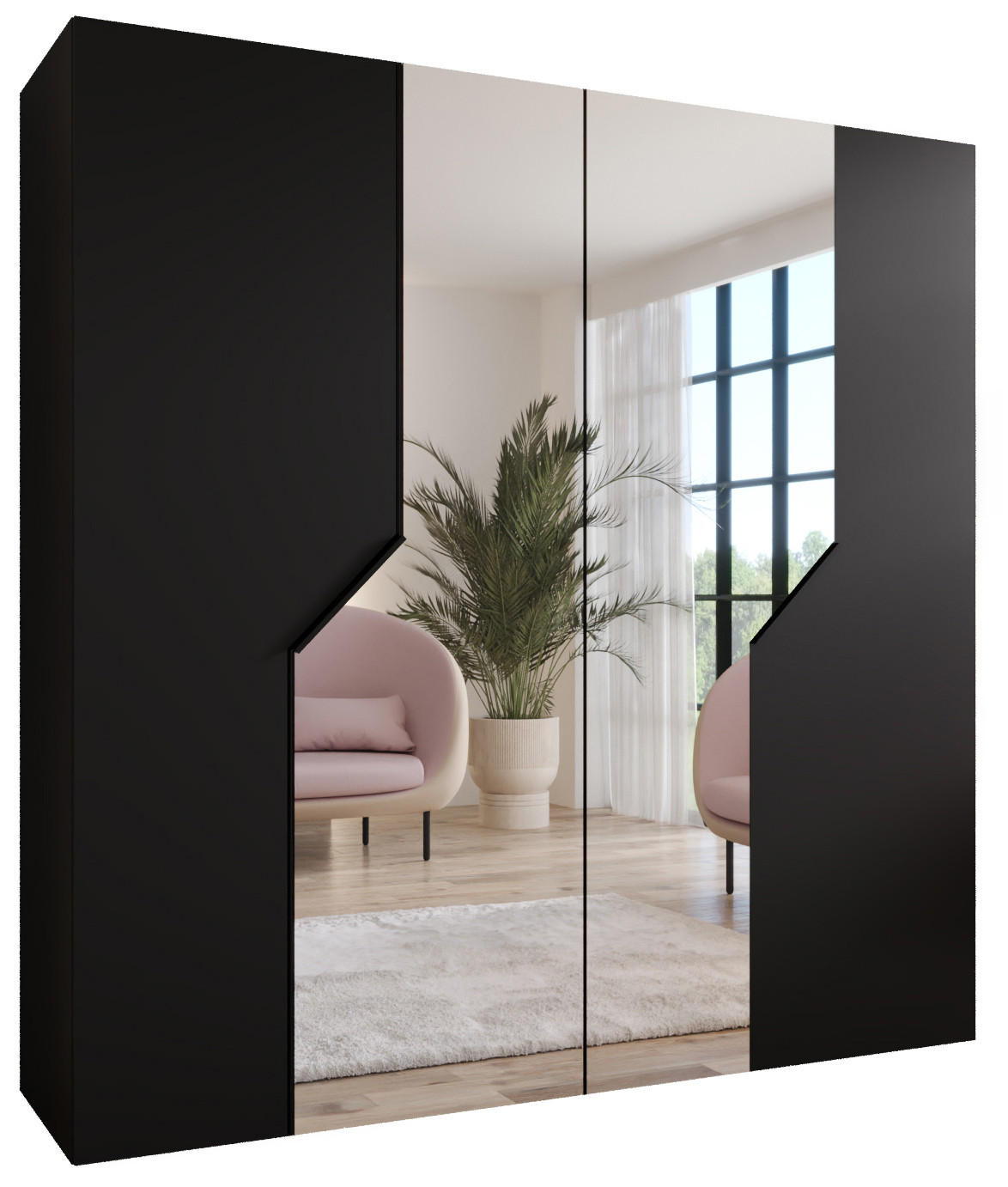 Abiks Möbel Drehtürenschrank Schwarz, Schwarz 200x202x52 cm