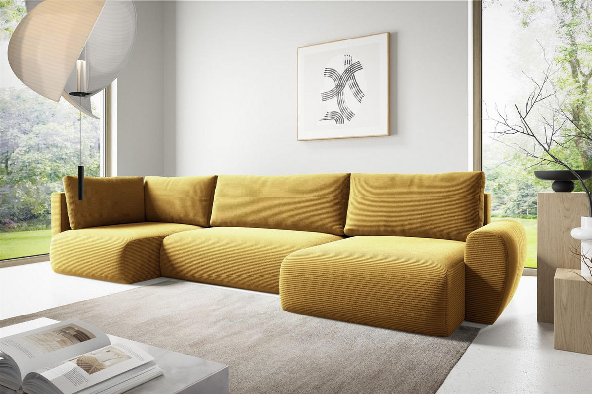 WOHNLANDSCHAFT Galan Mit Schlaffunktion - Gelb, Holzwerkstoff/Textil (153/70/385cm) - Fun Möbel