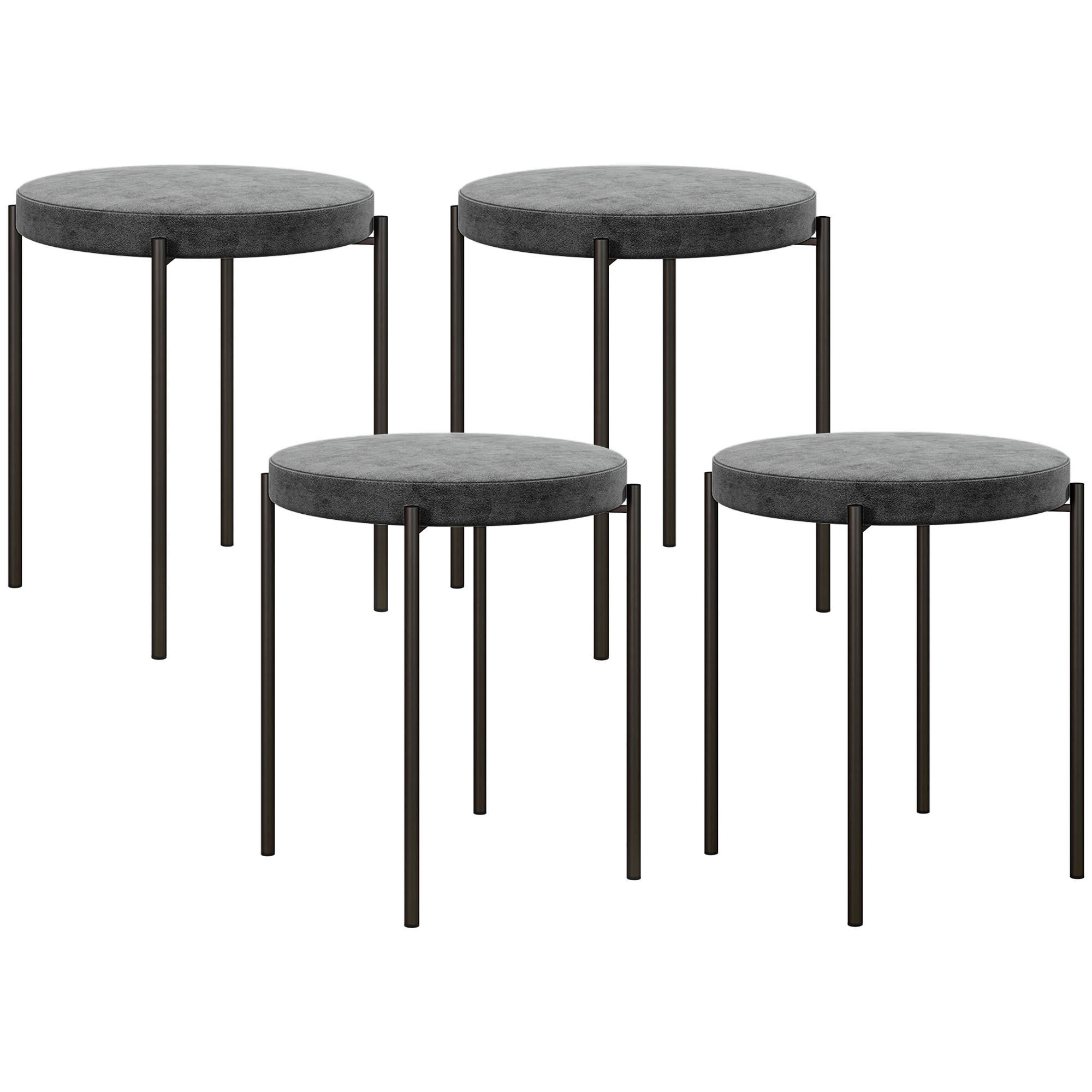 HOMCOM SADA 4 KS Jídelní stoličky Jídelní židle Kuchyňská židle moderní Polyester Kov tmavě šedá