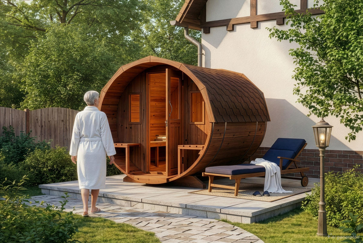 FASSSAUNA Holz Sam - Naturfarben, Holz (220/231/280cm) - FinnTherm