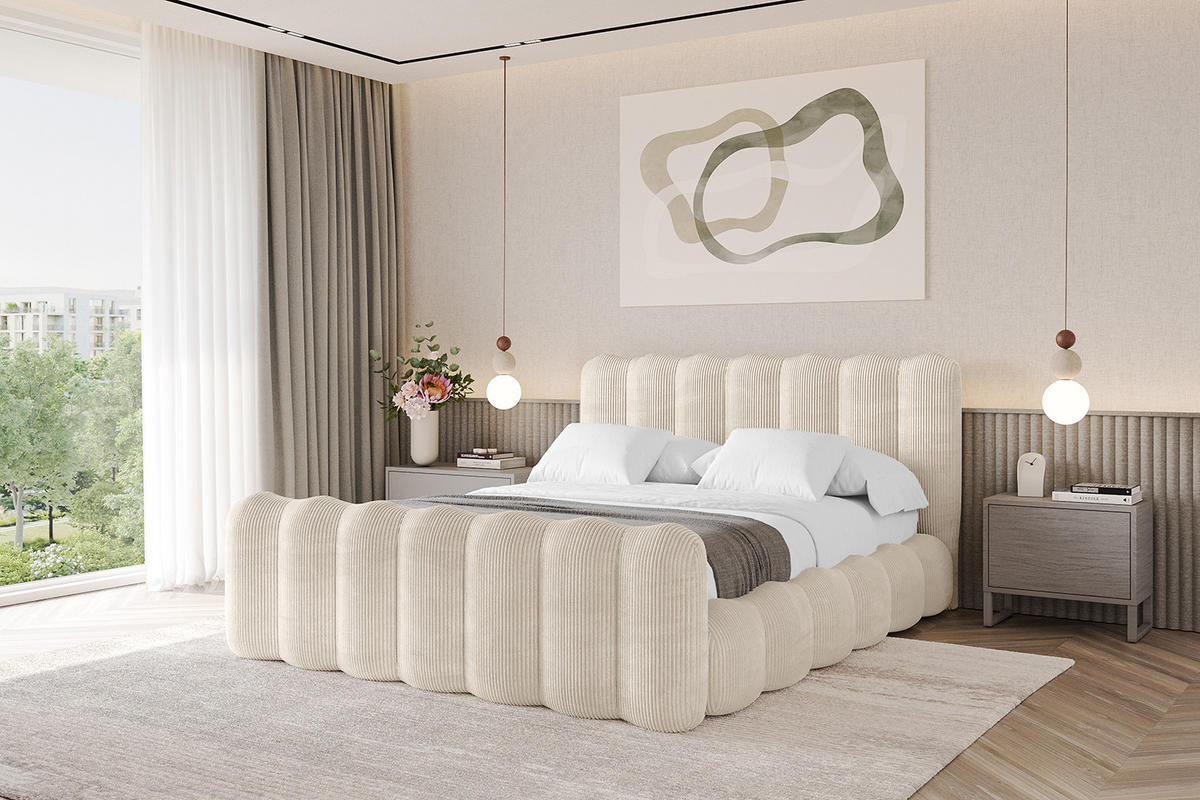 POLSTERBETT mit Bettkasten, Fußteil und Lattenrost, Boxbett ohne Matratze - SORA-Z 120x200 Beige - Creme, Holzwerkstoff/Textil (120/200cm) - ALTDECOR