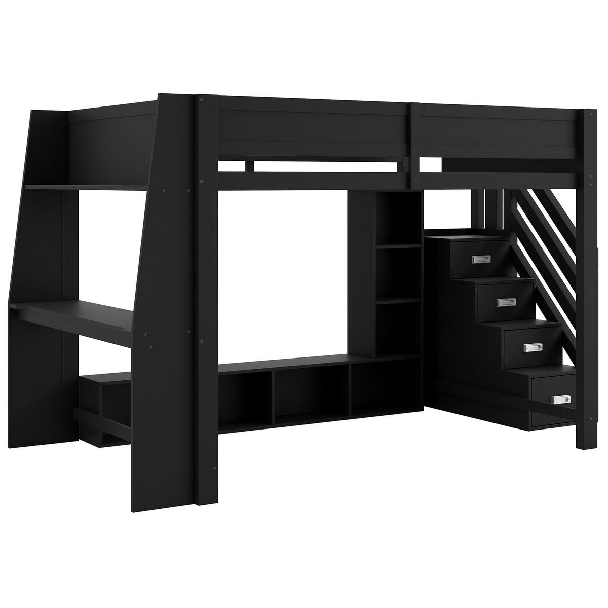 HOCHBETT 140/200 cm, Schwarz mit Schreibtisch und LED-Beleuchtung - Schwarz, Holzwerkstoff (140/200cm) - MIVRAY