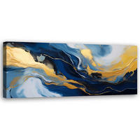 WANDBILD abstrakte marmorstruktur blaues gold - Blau, Textil (90/30cm) - Feeby