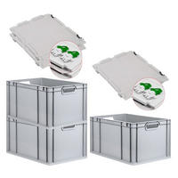 EUROBOX 3x Nextgen Economy Mit Scharnierdeckel Grau/GrünGriffe Offen 65 Liter - Grün, Kunststoff (40/32/60cm) - PROREGAL