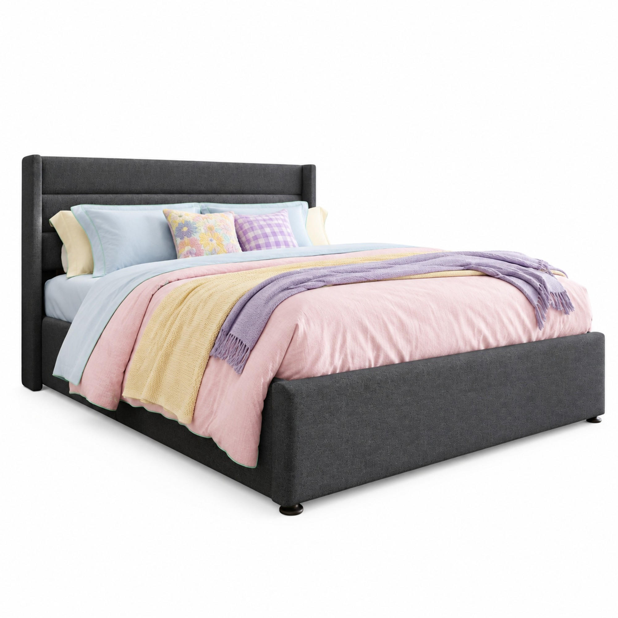 POLSTERBETT 140/200 mit Bettkasten und hydraulischer Funktion in Grau - Grau, Holzwerkstoff/Textil (140/200cm) - EVRYAE