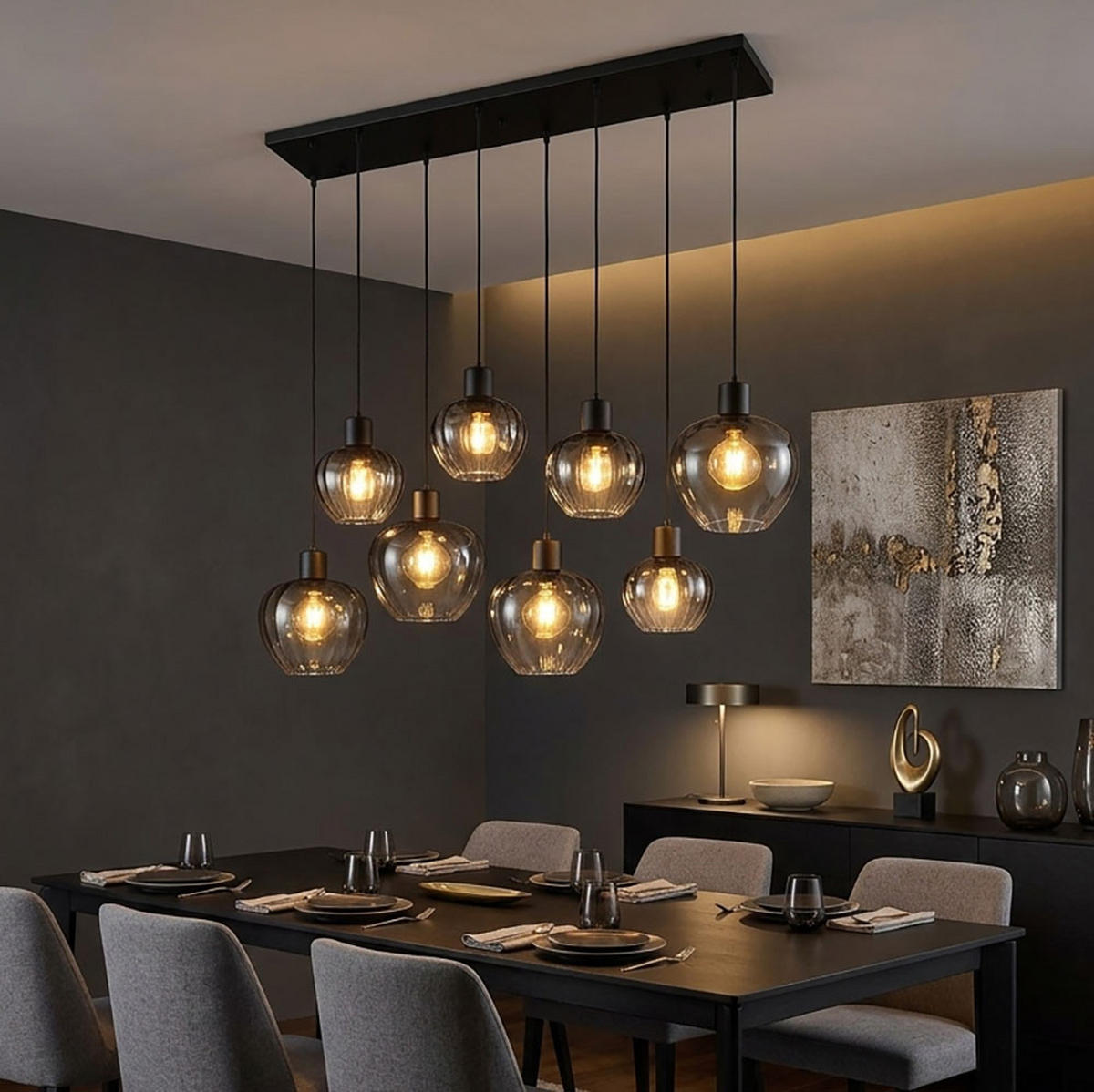 HÄNGELEUCHTE Metall Glas Rauchgrau - Schwarz, Glas (110/42/120cm) - Globo Lighting