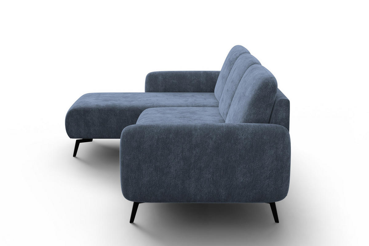 ECKSOFA FEBE 4-Sitzer LINKS, marineblauer Chenille-Stoff - Blau/Schwarz, Holz/Textil (264/157cm) - Wozimo