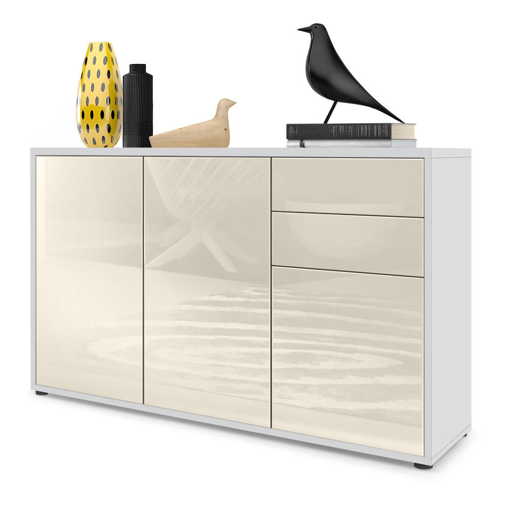 KOMMODE Ben Front in Creme Hochglanz - Creme, Holzwerkstoff (117/74/36cm) - Vladon