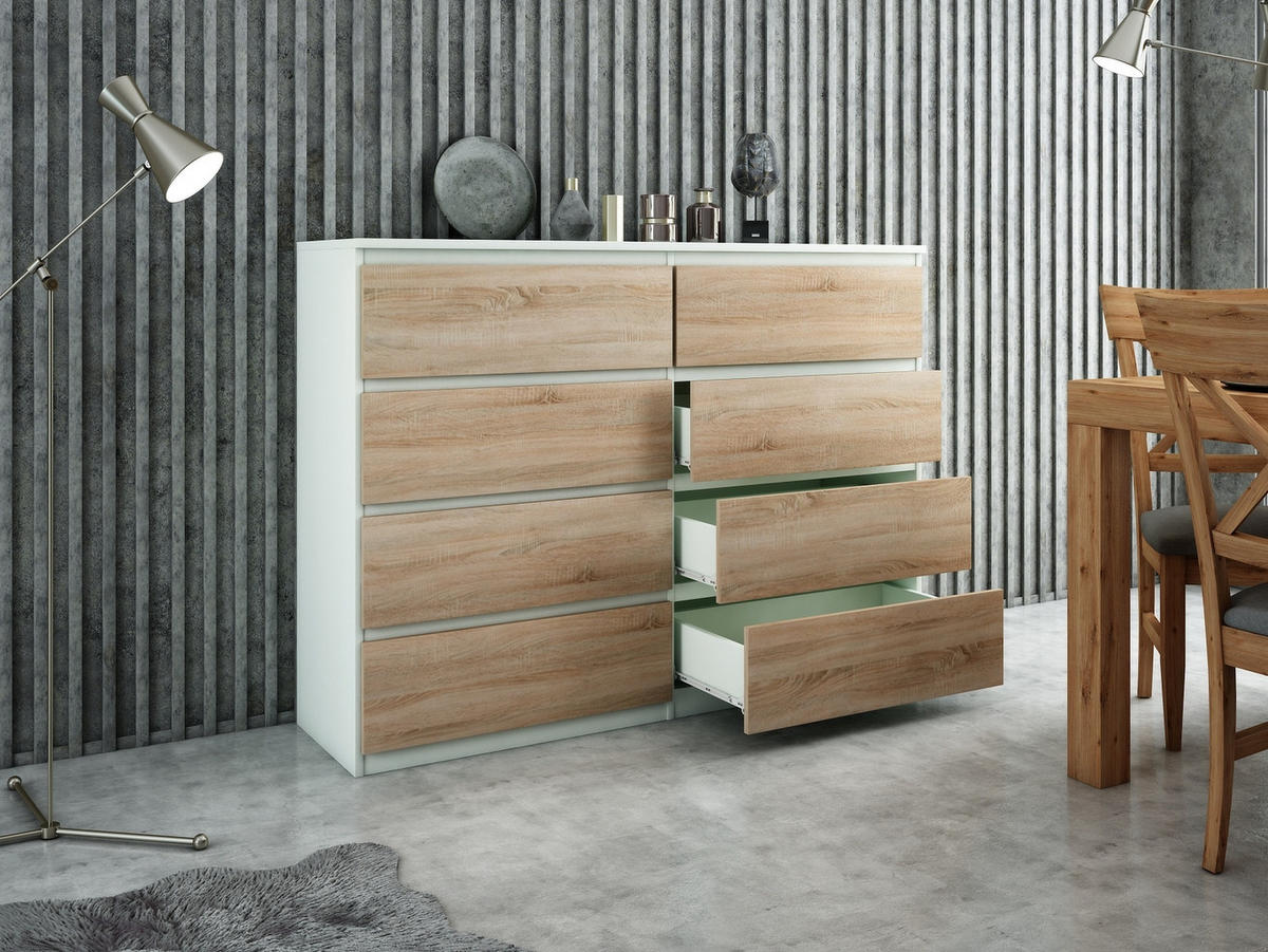 KOMMODE Weiß, Sonoma 139/102/39 - Weiß/Sonoma Eiche, Holzwerkstoff (139/102/39cm) - RAUMHIRSCH FURNITURE