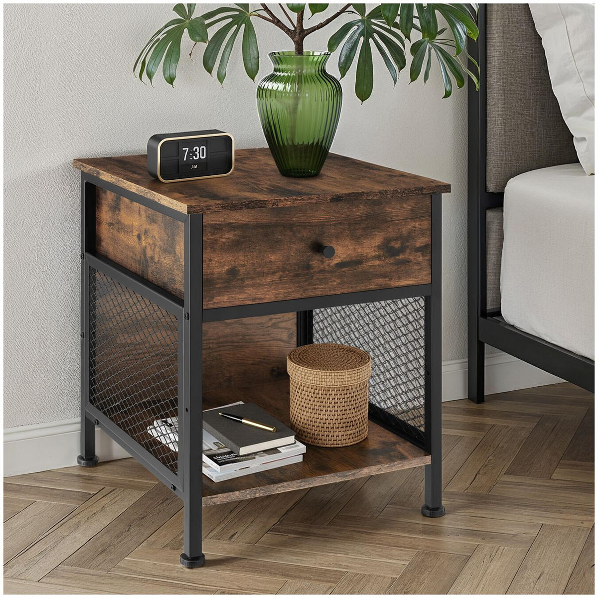 NACHTSCHRANK Killarney, 45 x 46 x 55,5 cm, Industrial Holz dunkel, rustikal - Rostfarben, Holzwerkstoff (45/55.5/46cm) - tectake