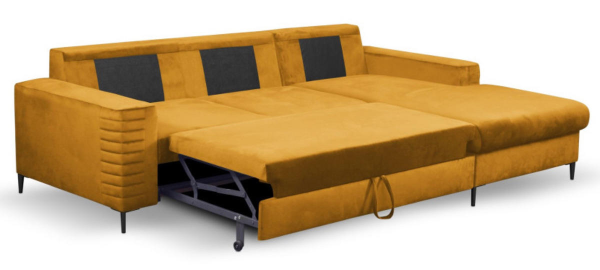 ECKSOFA Muskat Gelb OLI Ausziehbar Mit Kopfstütze Und Bettkasten Rechts - Goldfarben/Orange, Textil (165/253cm) - Sepro Meble