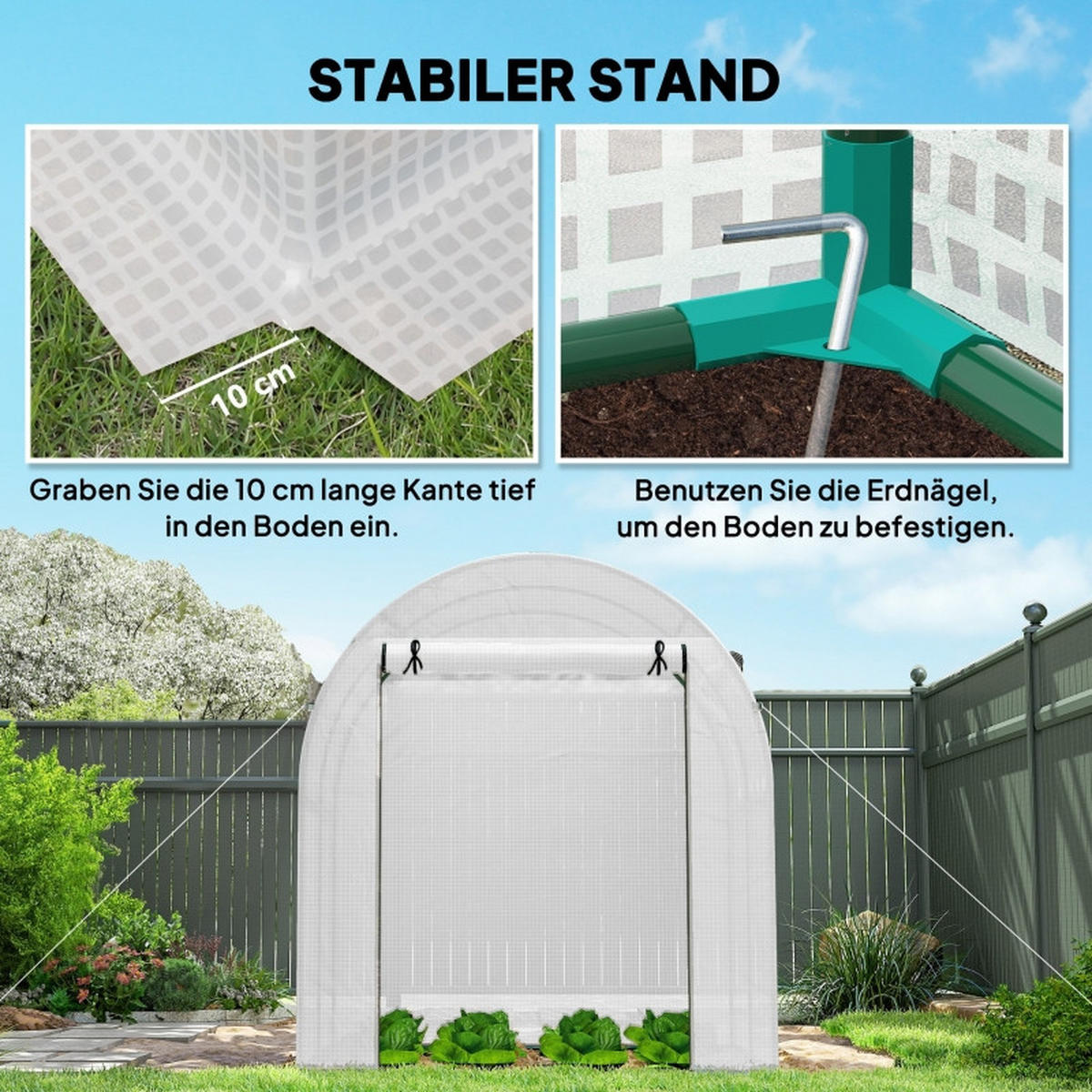 GEWÄCHSHAUS aus Stahl 180x180x200 cm in Weiß mit Rolltür & Fenstern - Weiß, Metall (180/200/180cm) - Modfu