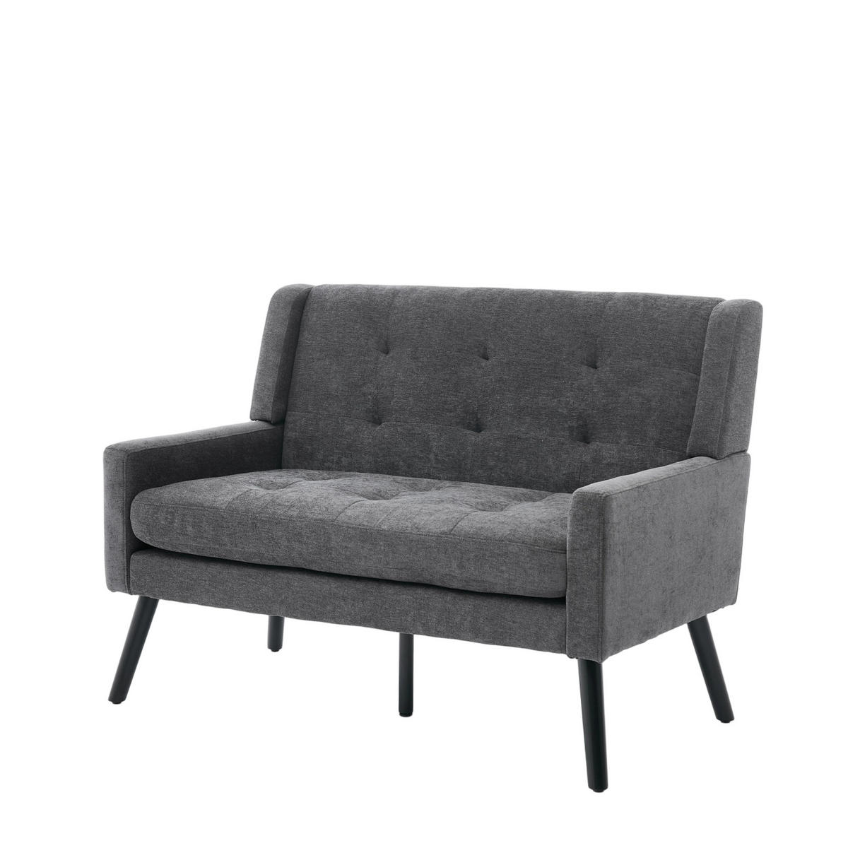 SITZBANK 2-Sitzer Leinenpolster mit Knopfsteppung, Massivholzbeinen 119/75/88 cm Dunkelgrau - Dunkelgrau, Textil (75/88/119cm) - Redom