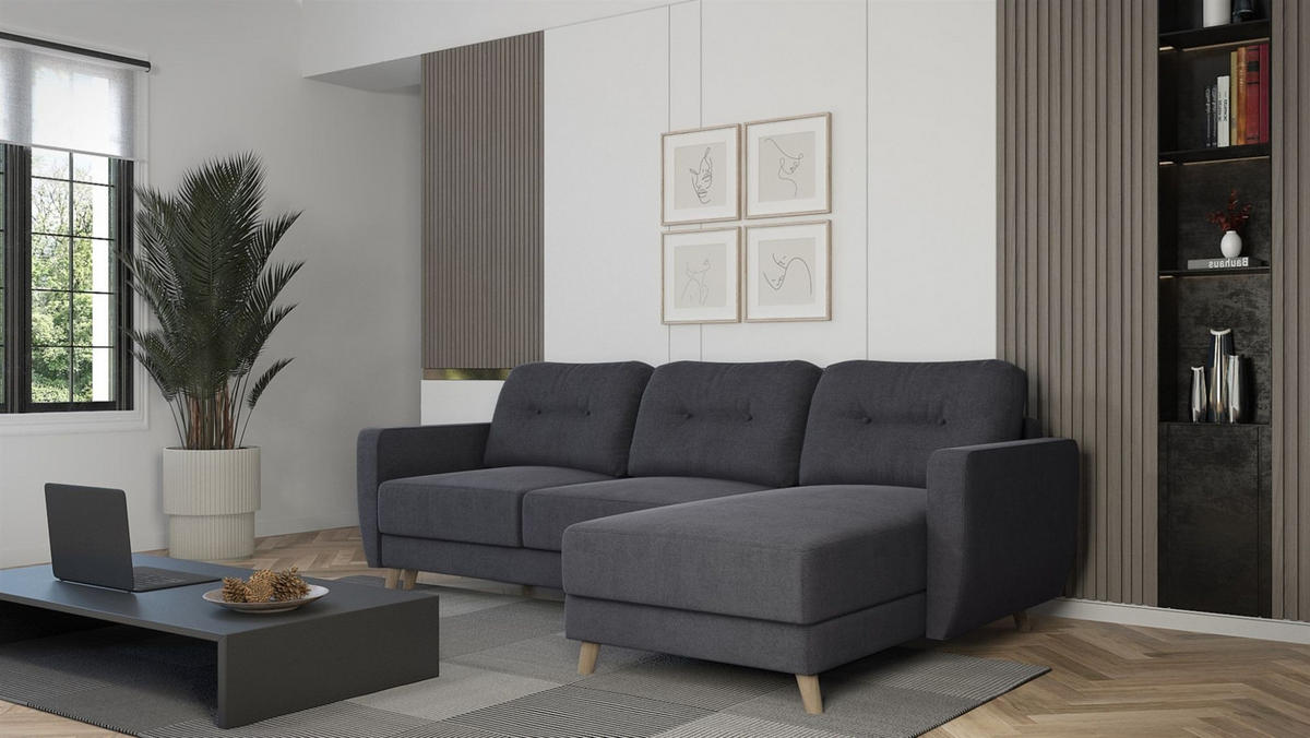 ECKSOFA Marlies In Opera Velvet - Anthrazit, Holzwerkstoff/Textil (233/140cm) - Fun Möbel