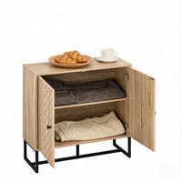 SIDEBOARD in Schwarz und Naturholz 80x29,5x80 cm mit verstellbaren Einlegeböden - Schwarz, Holzwerkstoff (29.5/80/80cm) - IVMEU