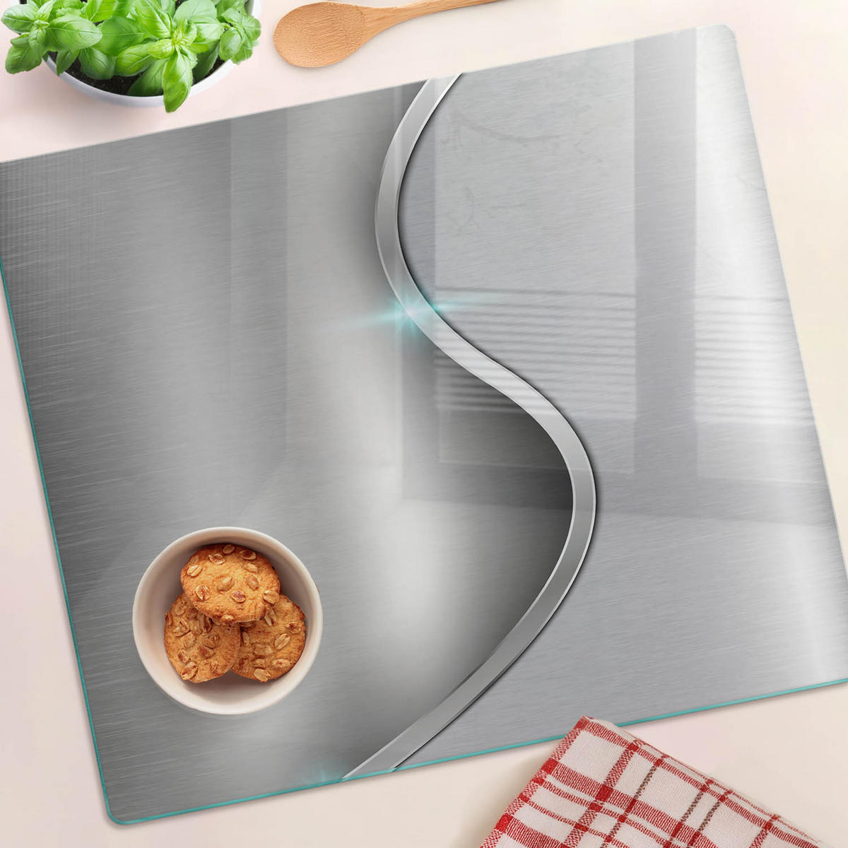 GLASPLATTE 60x52 cm Textur - Silberfarben, Glas (60/0.4/52cm) - TULUP