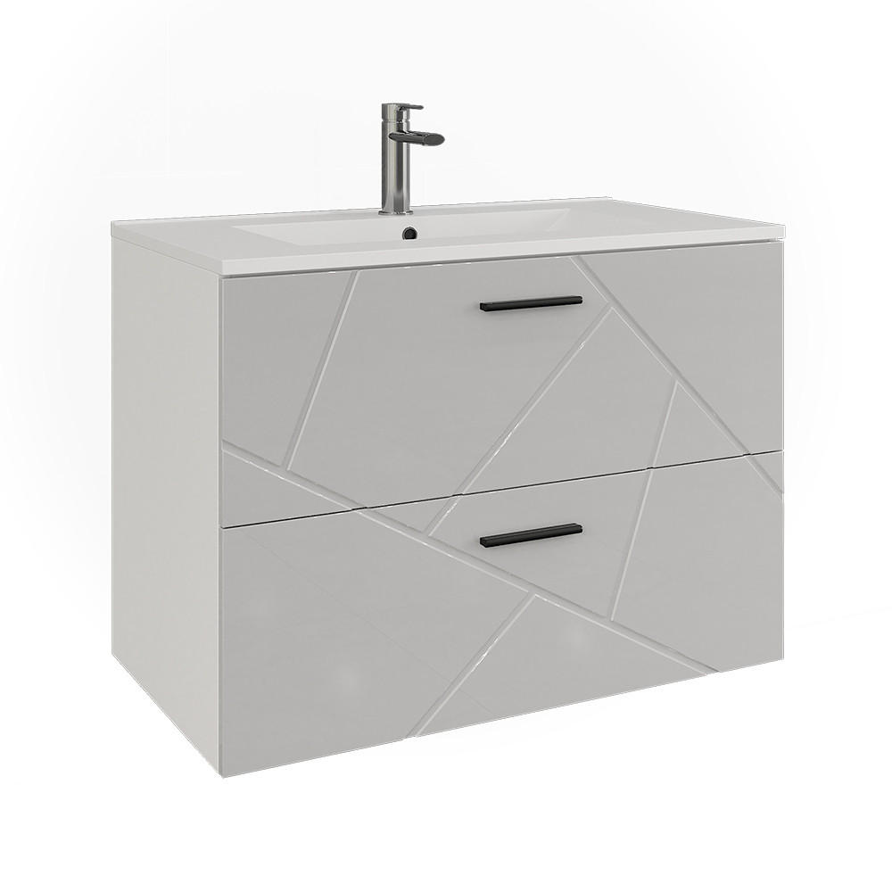 SET DE MOBILIER DE BAIE Irma, Alb/Alb lucios ridicat, 2 piese