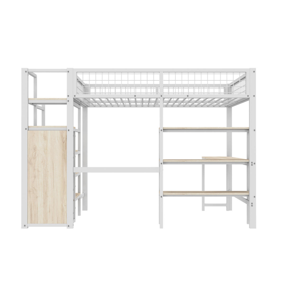 HOCHBETT mit Schreibtisch 140/200 cm in Weiß – mit Regalen und Kleiderschrank - Weiß, Metall (140/200cm) - BEAOK