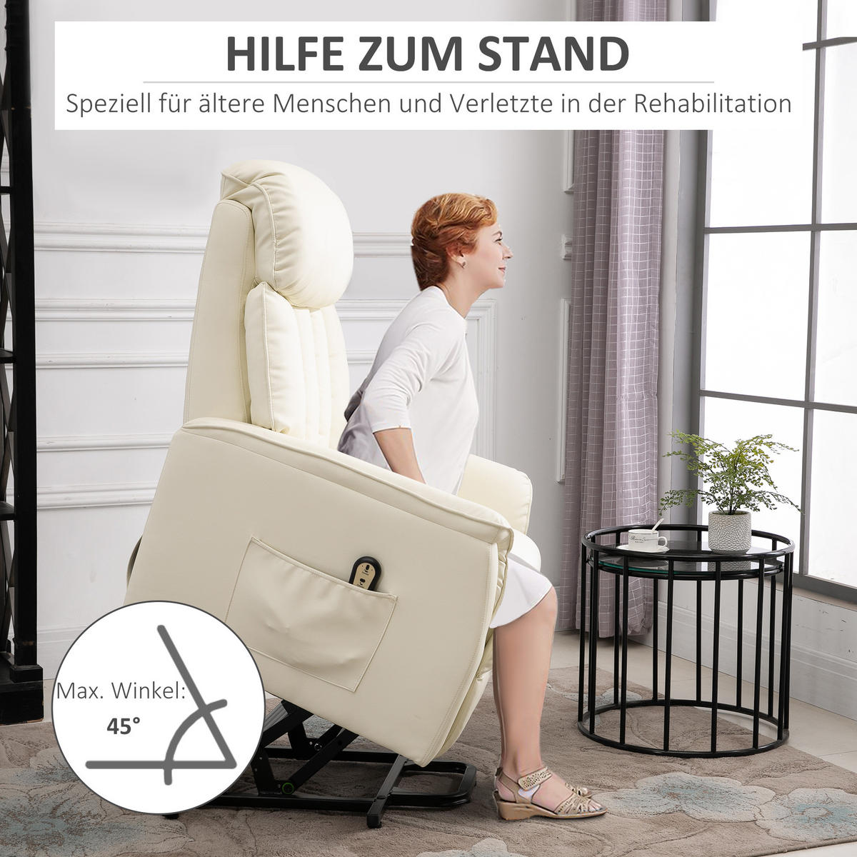 SESSEL mit Aufstehhilfe Kunstleder Beige - Beige, Kunststoff (94/104/80cm) - HOMCOM